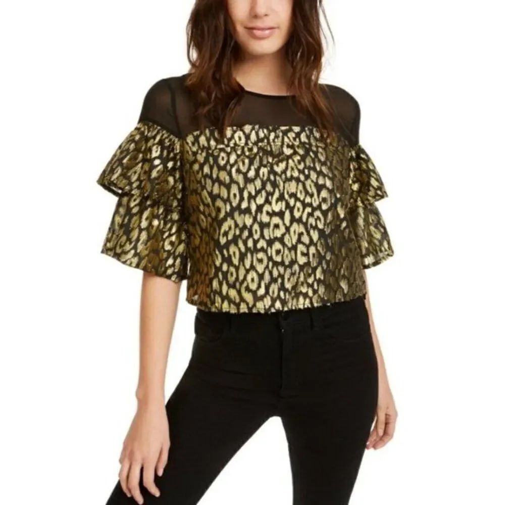 Kendall + Kylie Gold-Foil Animal-Print Blouse